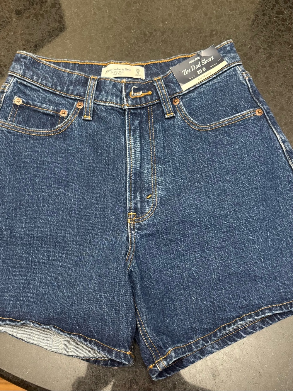 Abercrombie & Fitch Dark Blue Denim High-Rise Mom Shorts